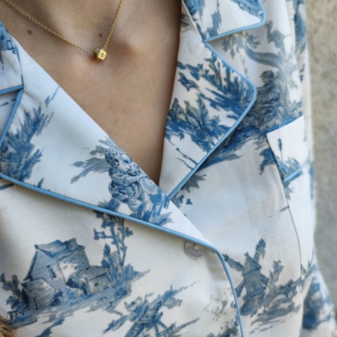 Toile de Jouy Blue - Cotton Percale Women Pajama
