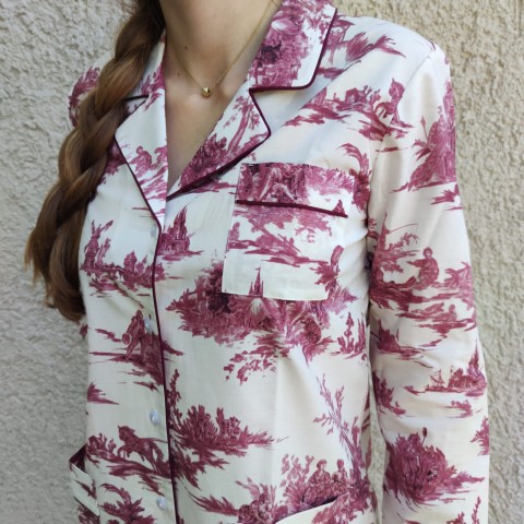 Toile de Jouy Bordeaux - Cotton Percale Women Pajama