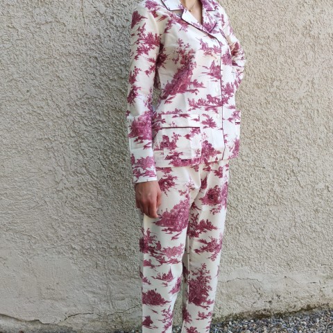 Toile de Jouy Bordeaux - Cotton Percale Women Pajama