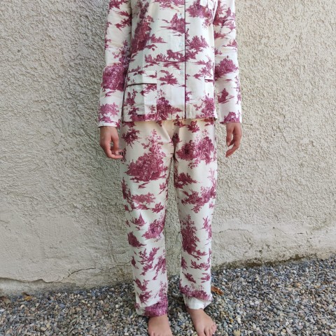 Toile de Jouy Bordeaux - Cotton Percale Women Pajama