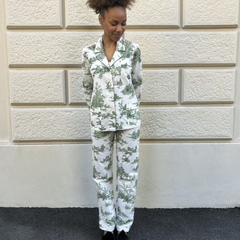 Toile de Jouy Green - Cotton Percale Women Pajama